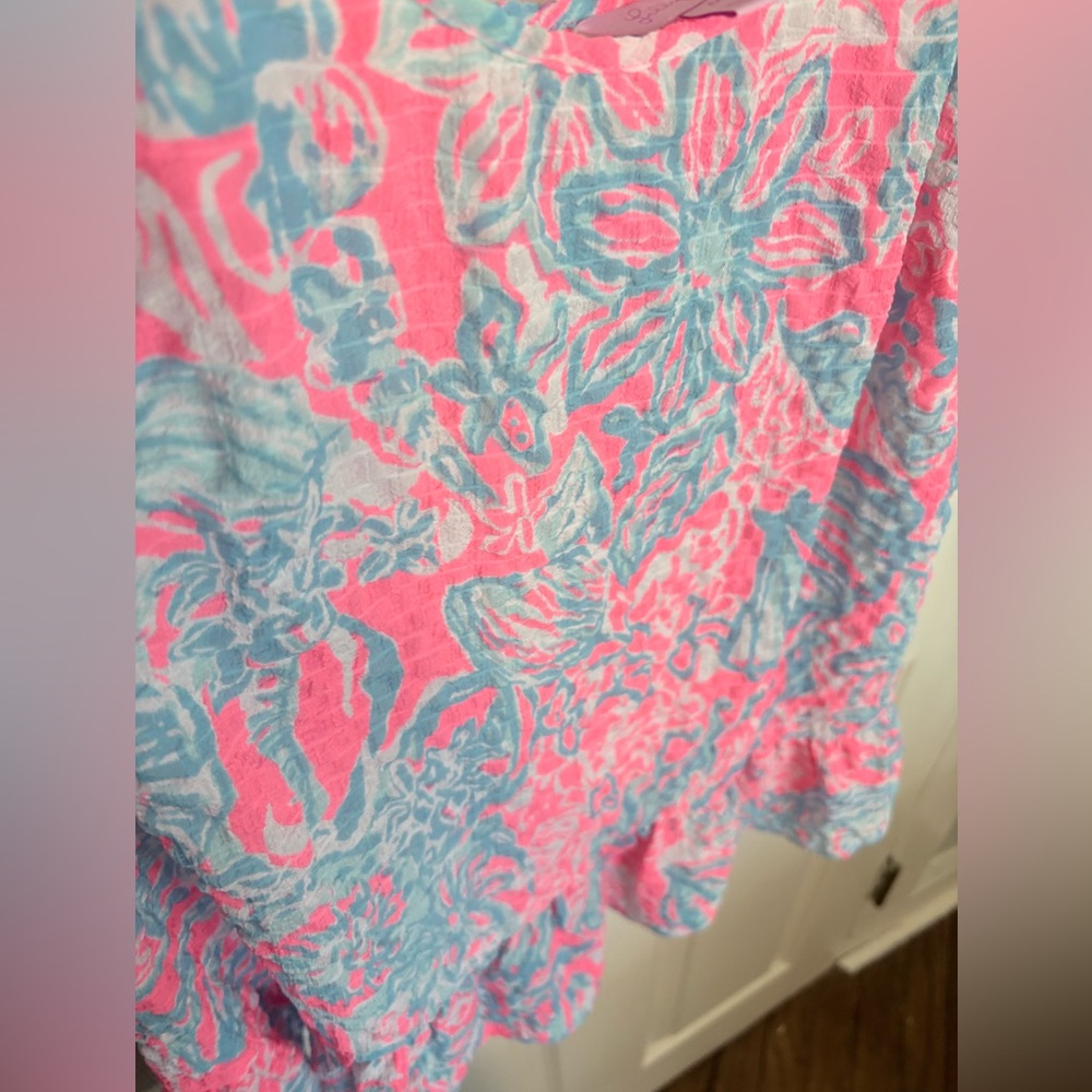 Lilly Pulitzer Peplum Tank Top M | Pink Sun Ray Summer Siren | Ruffle Hem - Picture 6 of 8